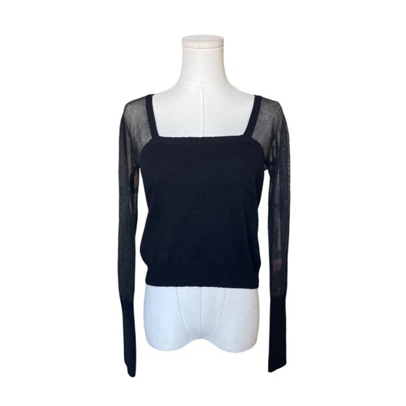 Free People Intimately Sheer Mesh Black Top Size L Dark Coquette Vampy Witchy - Picture 3 of 9